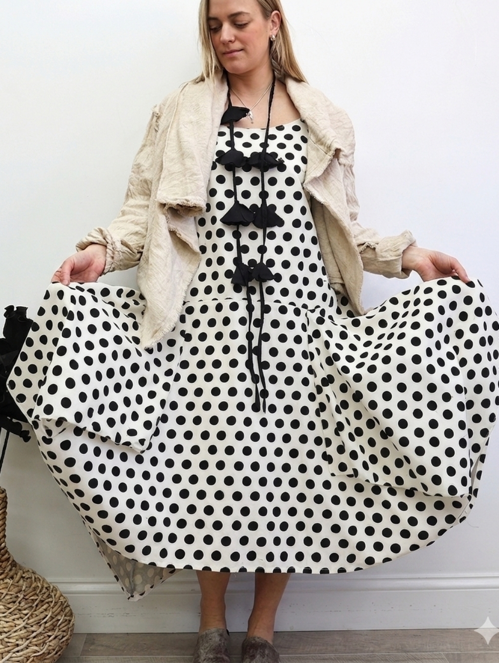 Krista Larson Polka Dot Tiered Asymmetrical Dress - Lagenlook One Size